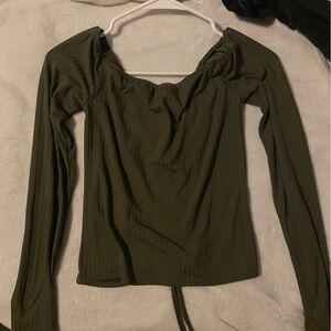 green off the shoulder adjustable crop top